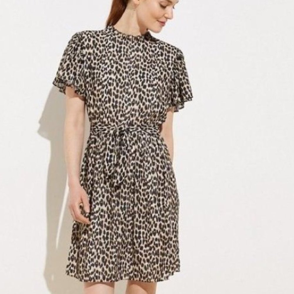 Loft Leopard Print Tie Waist Flutter Dress